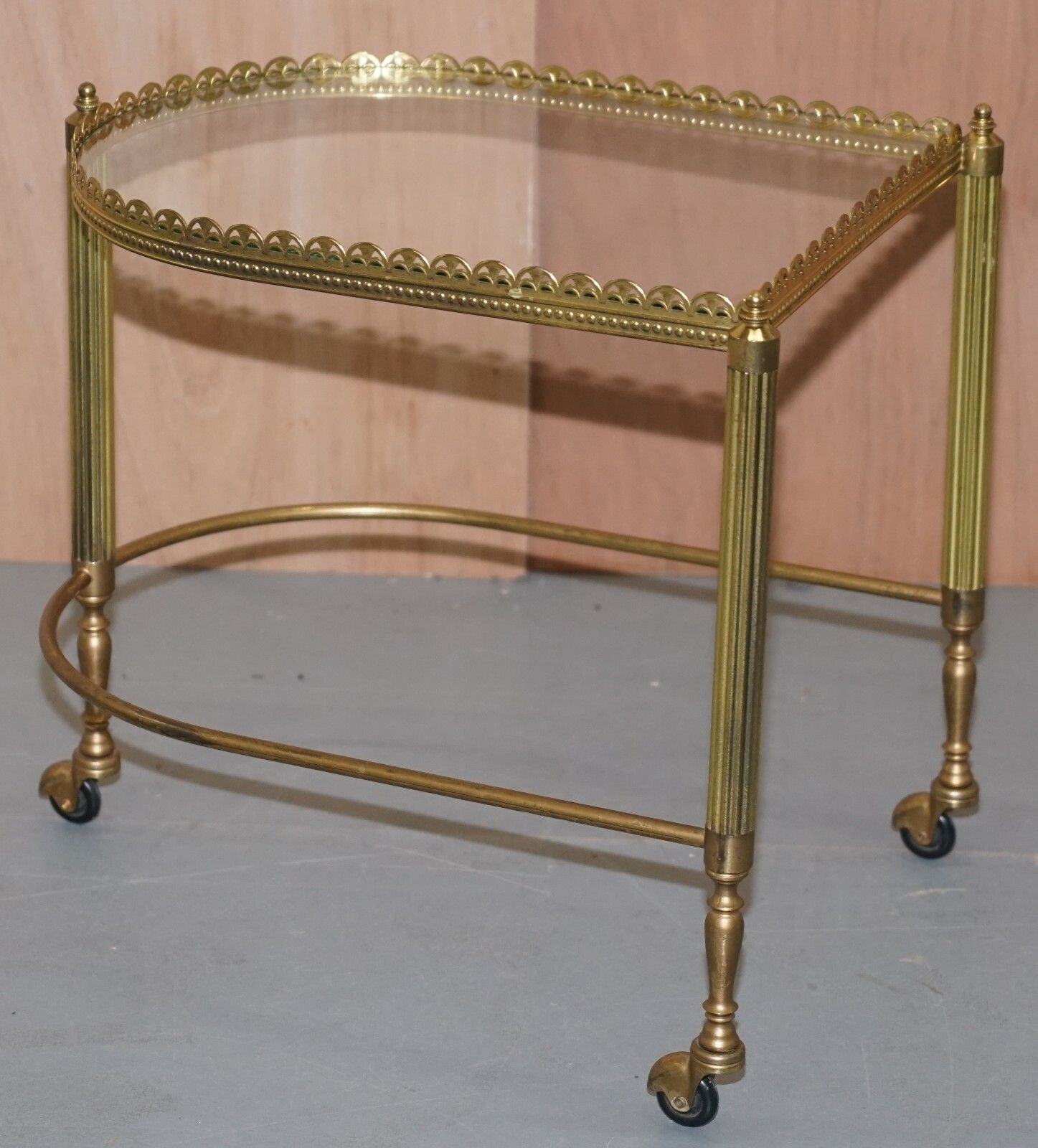 Nest Of Three Brass & Glass Trolley Tables By Maison Bagues France Mid Century photo vintage