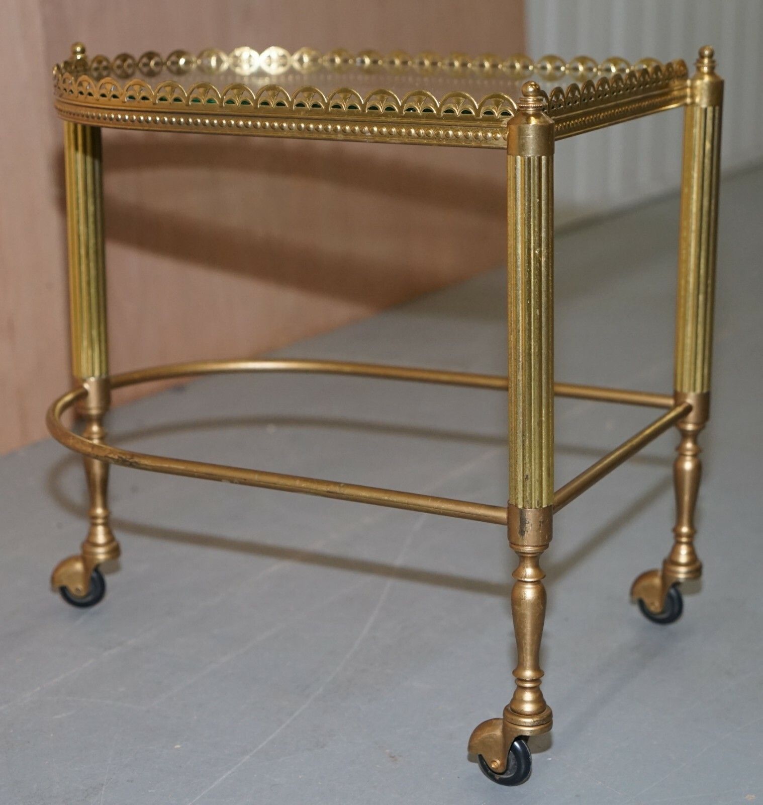 Furniture Nest Of Three Brass & Glass Trolley Tables By Maison Bagues France Mid Century photo