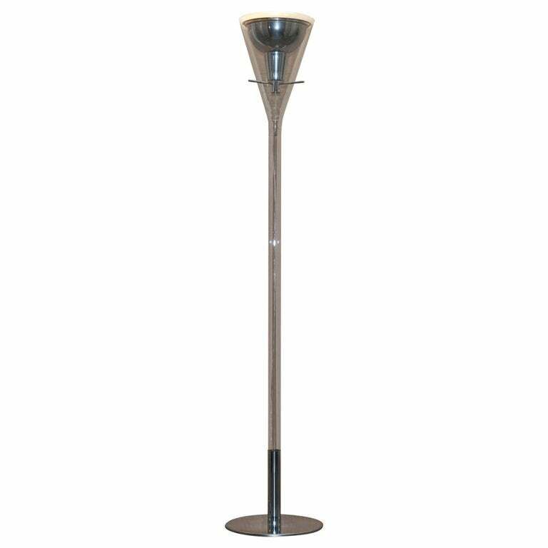 Rare Rrp £2259 Fontana Arte Flute Magnum Floor Standing Glass & Chrome Lamp