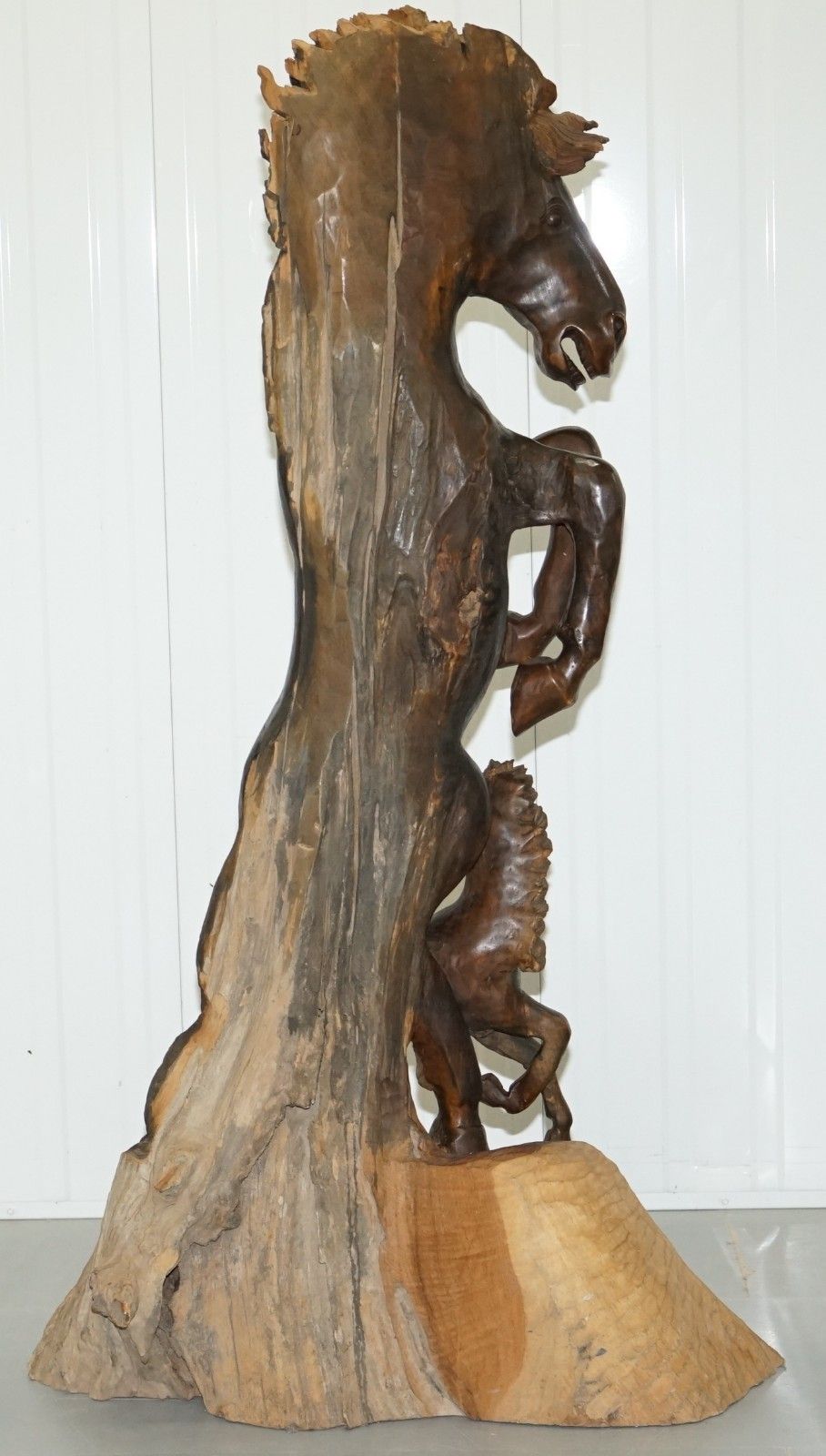 Stunning 160cm Tall Hand Carved Sculpture Of Rearing Horse And Foal Must See! photo vintage