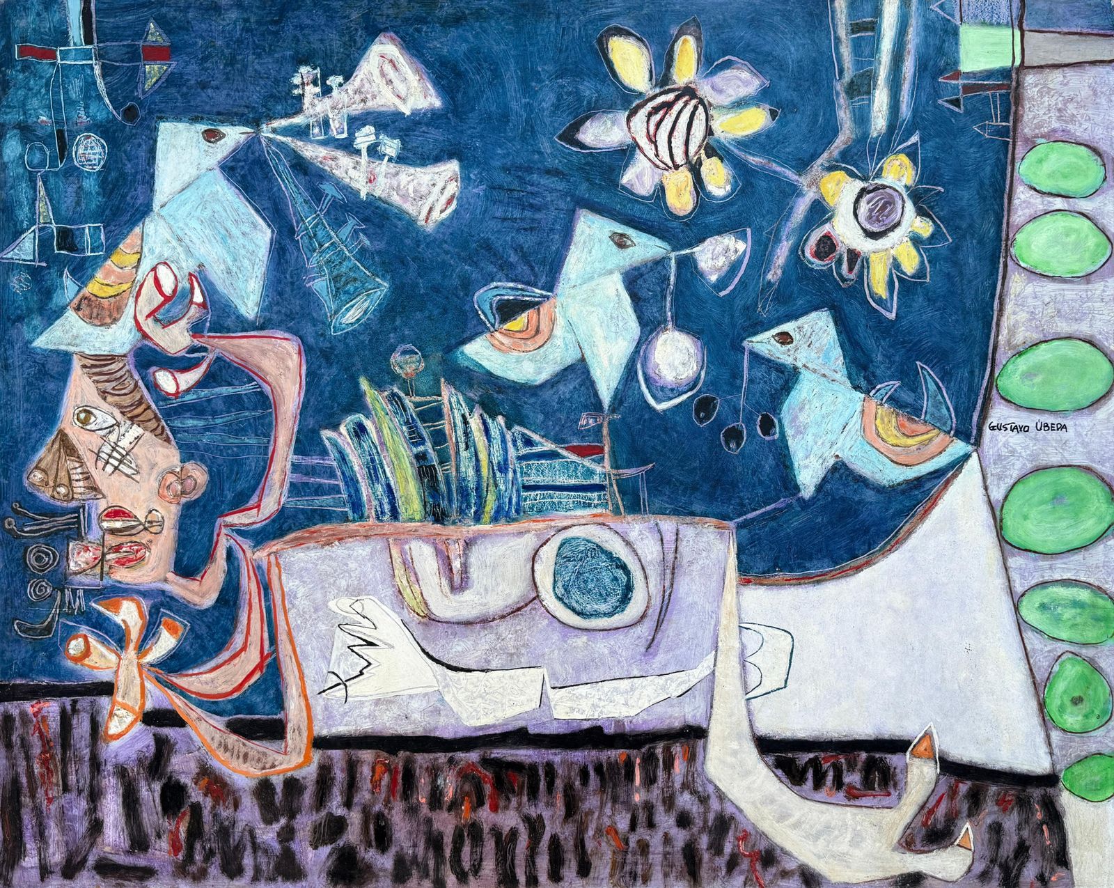 Gustavo Ubeda Echoes Of Picasso Oil On Panel Painting Surrealism C.1970