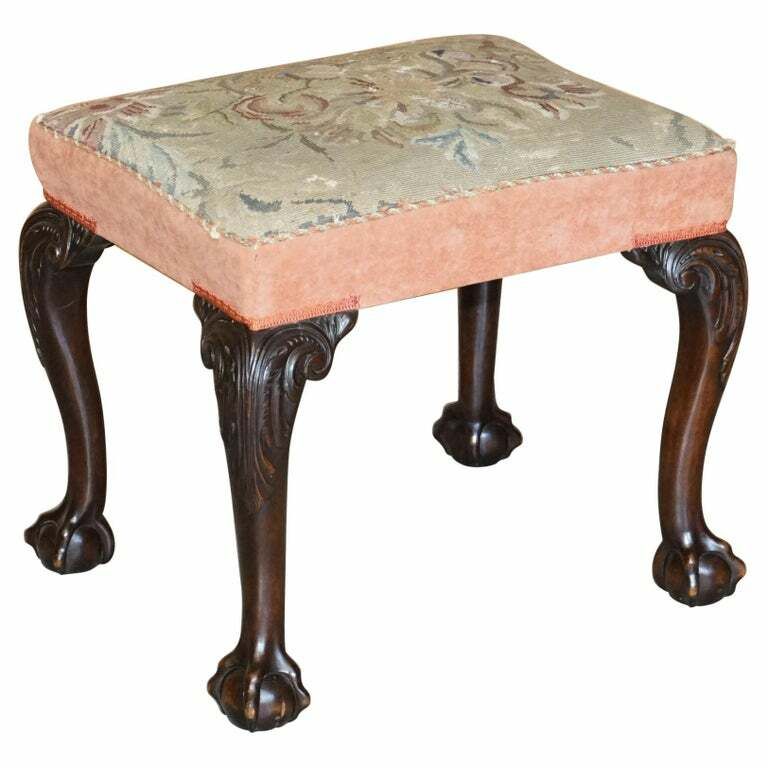 Antique Victorian 1880 Hand Carved Claw & Ball Feet Piano Stool Or Bench Seat