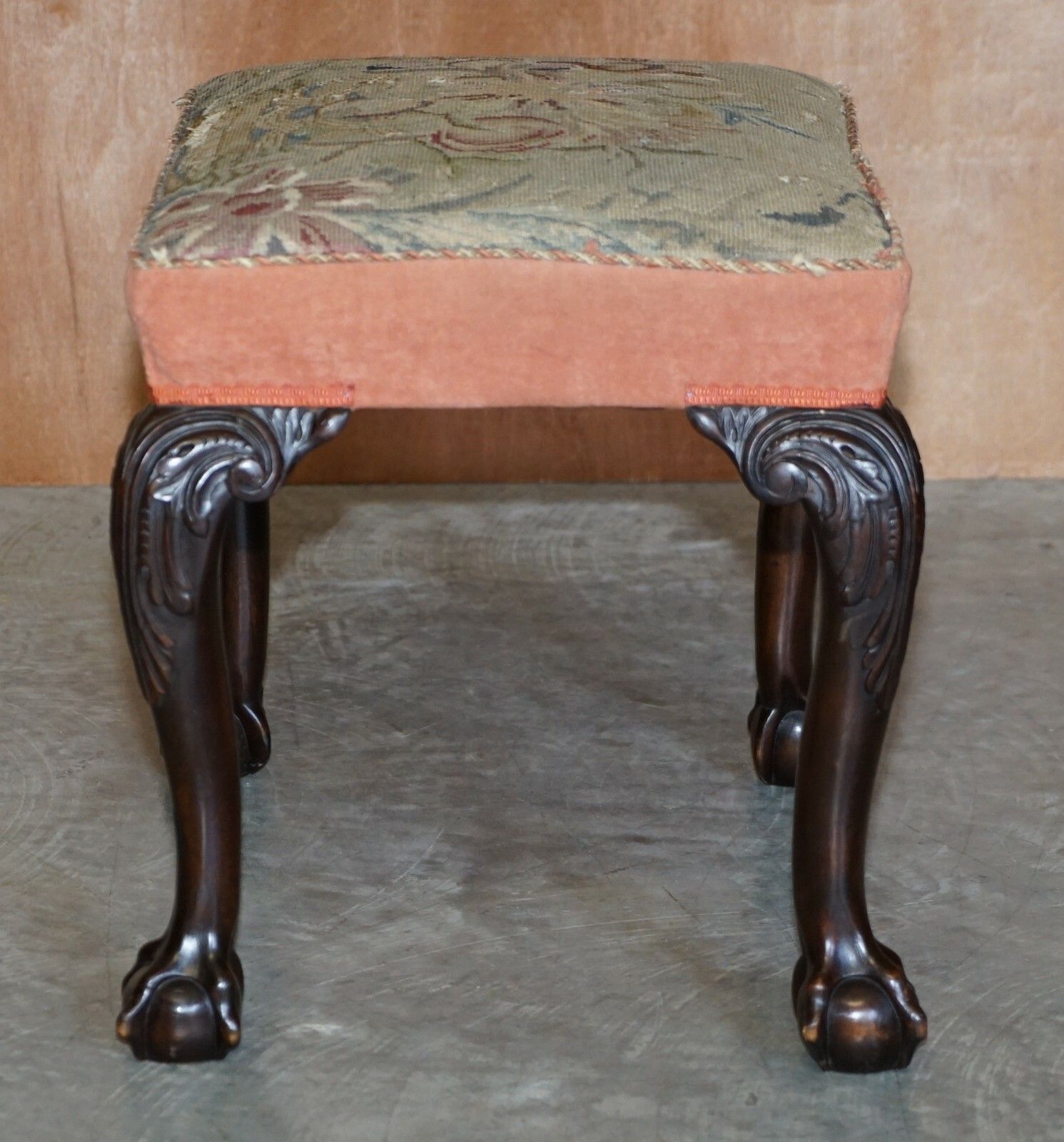 Antique Victorian 1880 Hand Carved Claw & Ball Feet Piano Stool Or Bench Seat photo vintage
