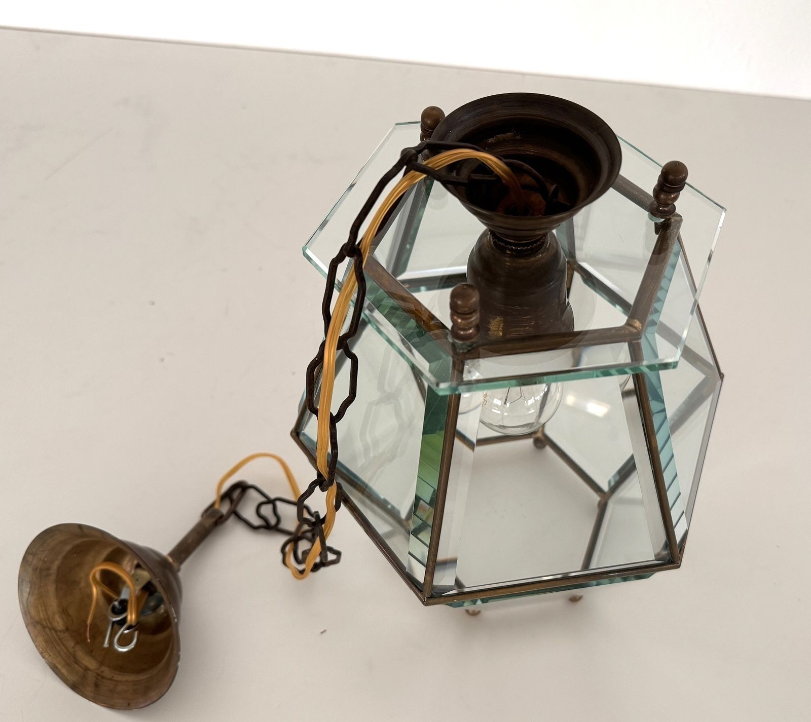 photo buy Italian Midcentury Brass And Cut Glass Lantern Or Pendant Lamp, 1960s