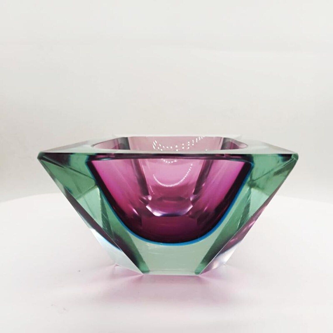 1960s Big Rare Pink Multifaceted Rectangular Ashtray Or Catch All In Murano By Flavio Poli For Seguso. Made In Italy. photo buy
