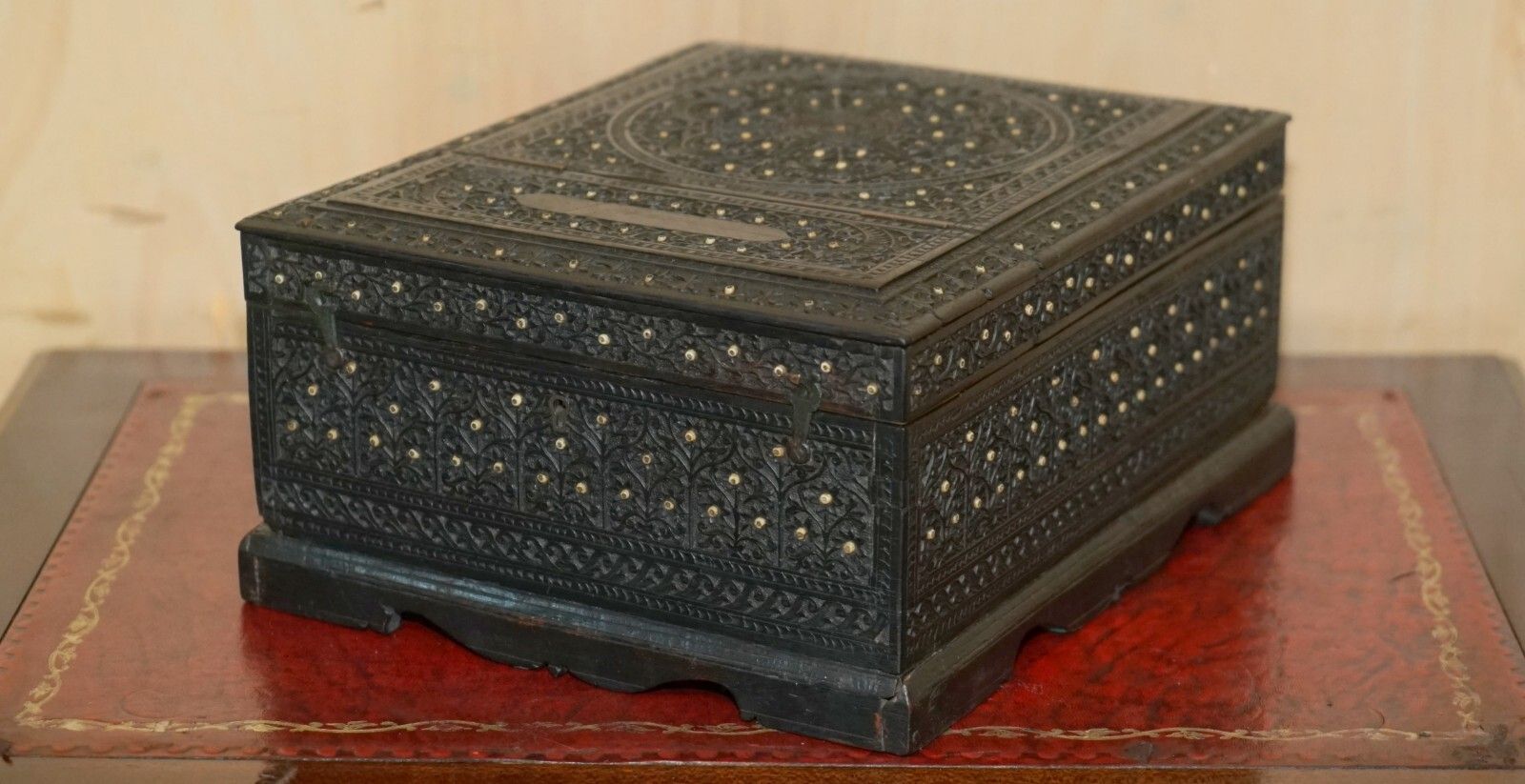 Antique Circa 1880 Burmese Hand Carved Sewing Box With The Original Contents photo for sale