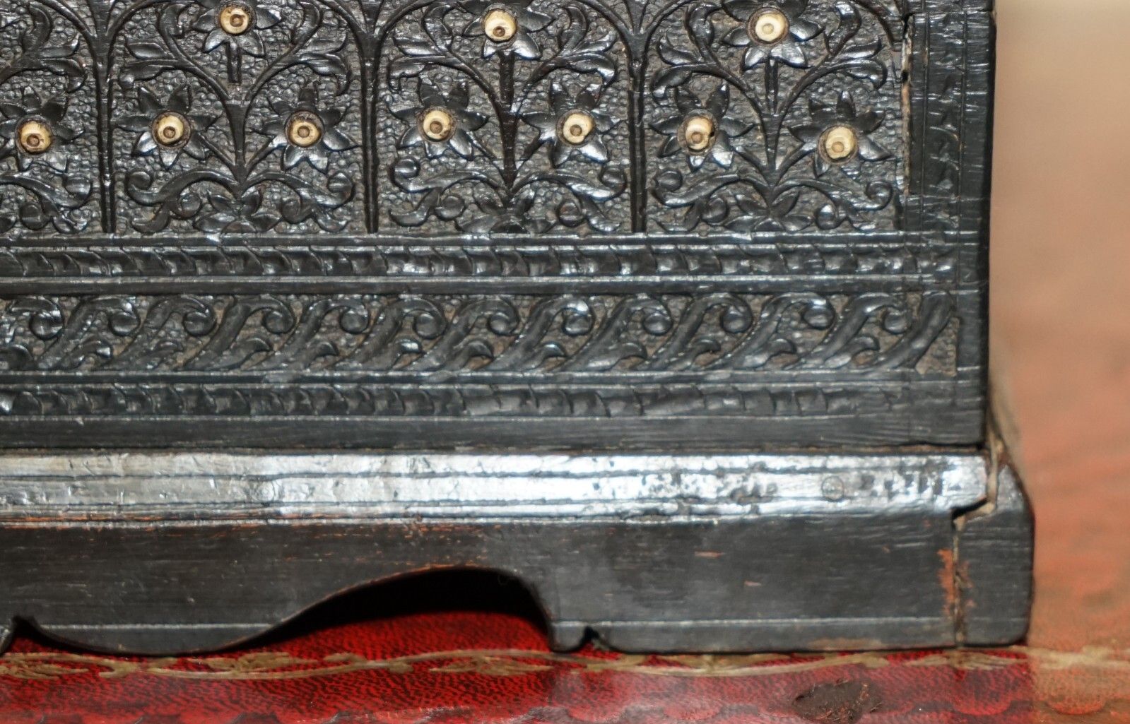 photo furniture Antique Circa 1880 Burmese Hand Carved Sewing Box With The Original Contents