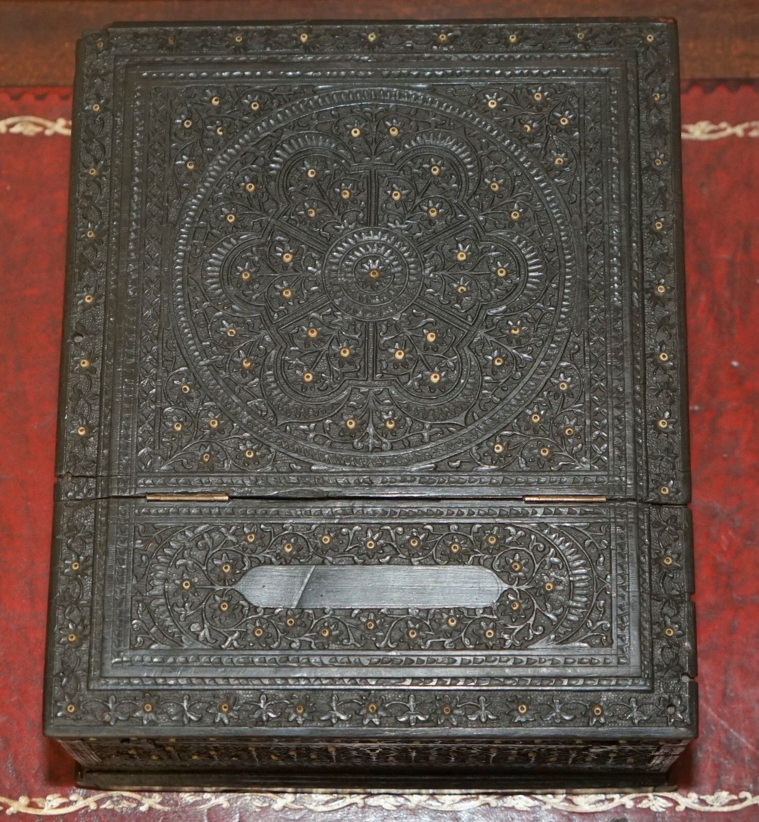 photo for sale Antique Circa 1880 Burmese Hand Carved Sewing Box With The Original Contents