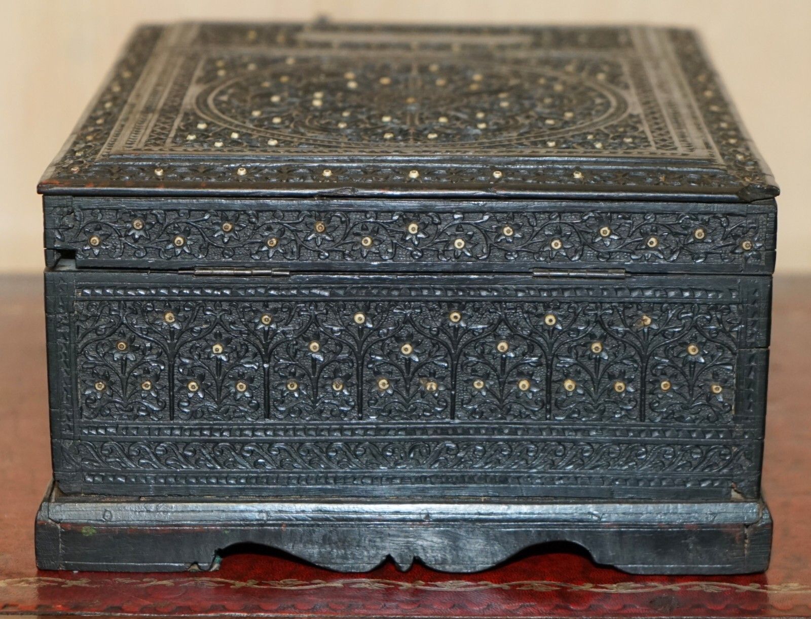 photo buy Antique Circa 1880 Burmese Hand Carved Sewing Box With The Original Contents