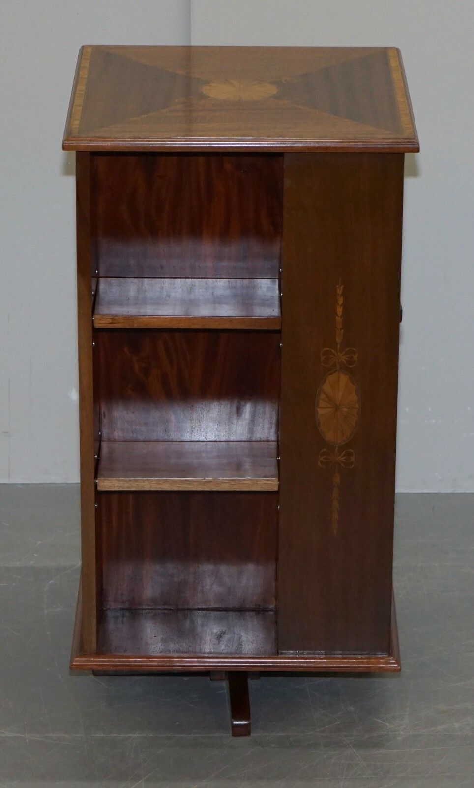 Circa 1900 Edwardian Burr Walnut & Mahogany Revolving Bookcases Sheraton Inlaid photo furniture