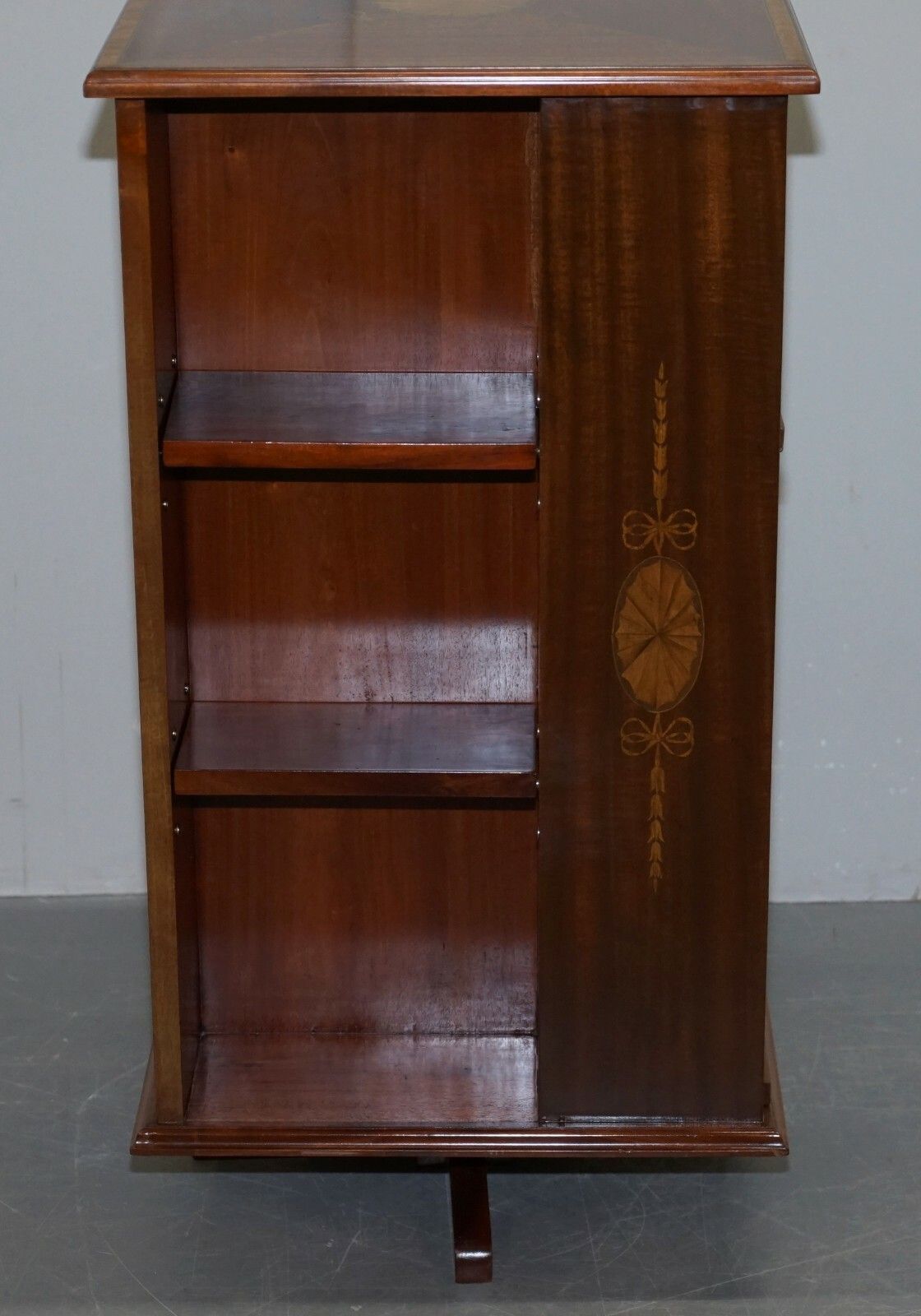 Circa 1900 Edwardian Burr Walnut & Mahogany Revolving Bookcases Sheraton Inlaid photo vintage