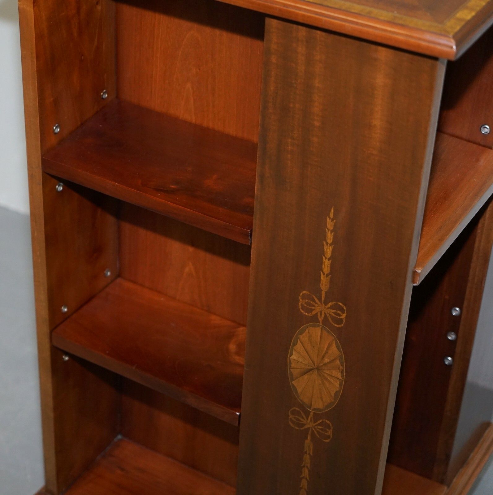 Furniture Circa 1900 Edwardian Burr Walnut & Mahogany Revolving Bookcases Sheraton Inlaid photo