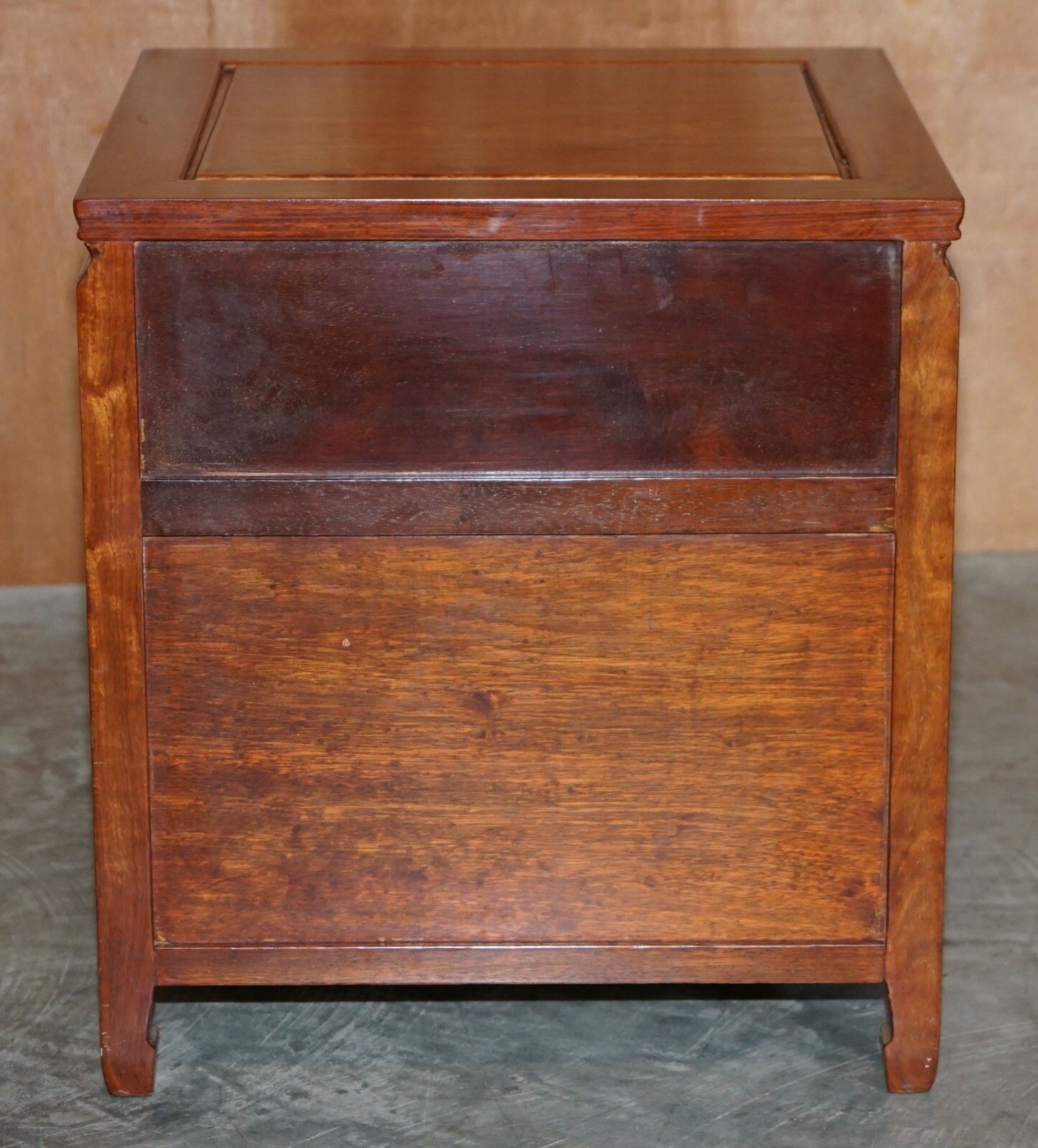 Pair Of Oriental Teak Side End Lamp Wine Tables Drawers With Birds & Flowers photo buy