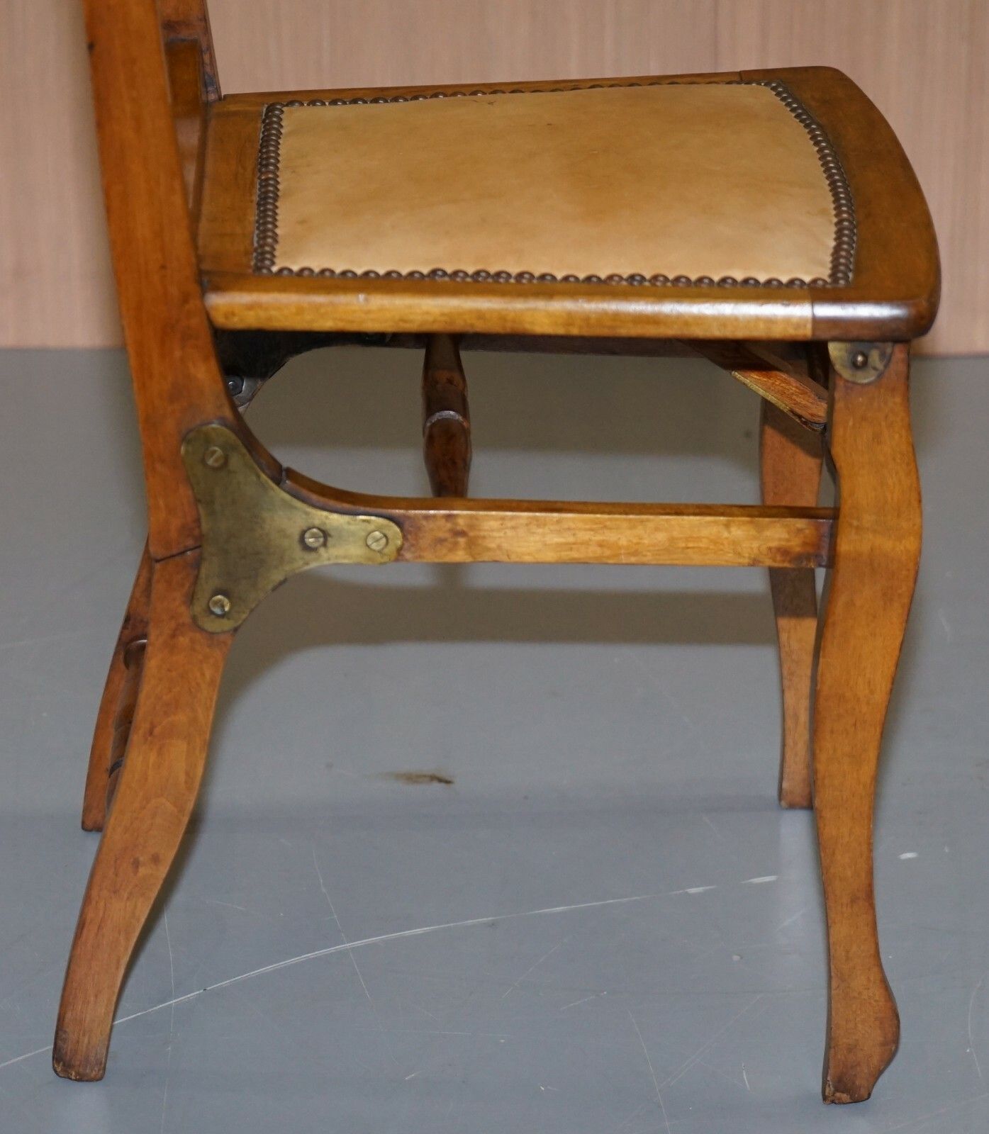 Rare Circa 1890 Solid Fruitwood Brass Fitting Military Campaign Folding Chair photo vintage