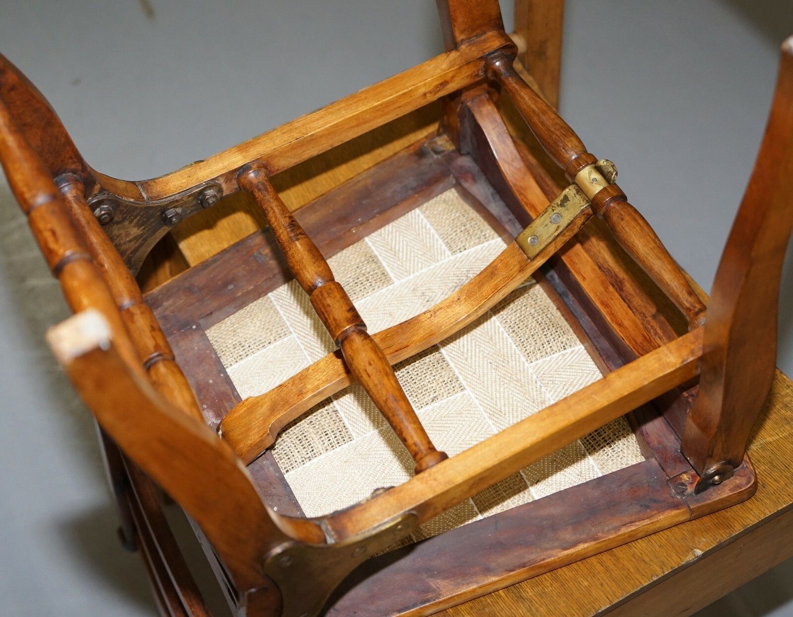 Furniture Rare Circa 1890 Solid Fruitwood Brass Fitting Military Campaign Folding Chair photo