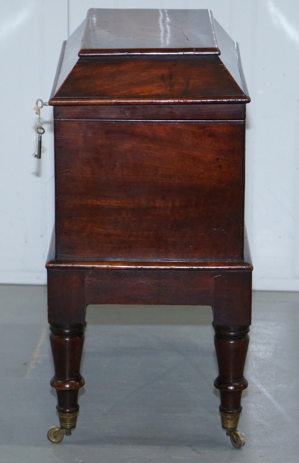1350.0 Very Rare Regency Mahogany Cellarette Of Sarcophagus Form Raised On Turned Legs photo