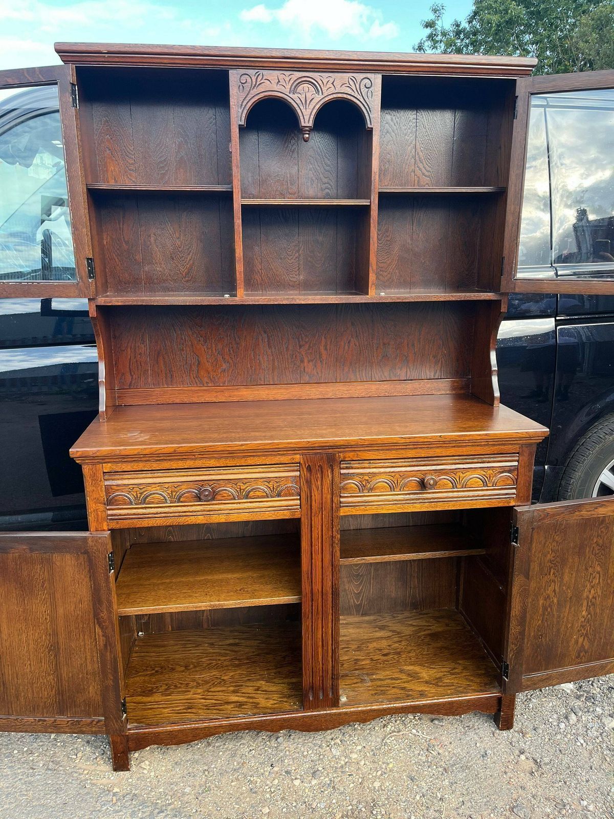 Custom/Bespoke Hand Painted To Order In A Colour Of Your Choice Medium Sized Solid Pine Welsh Dresser Kitchen Unit With Glass Display photo for sale