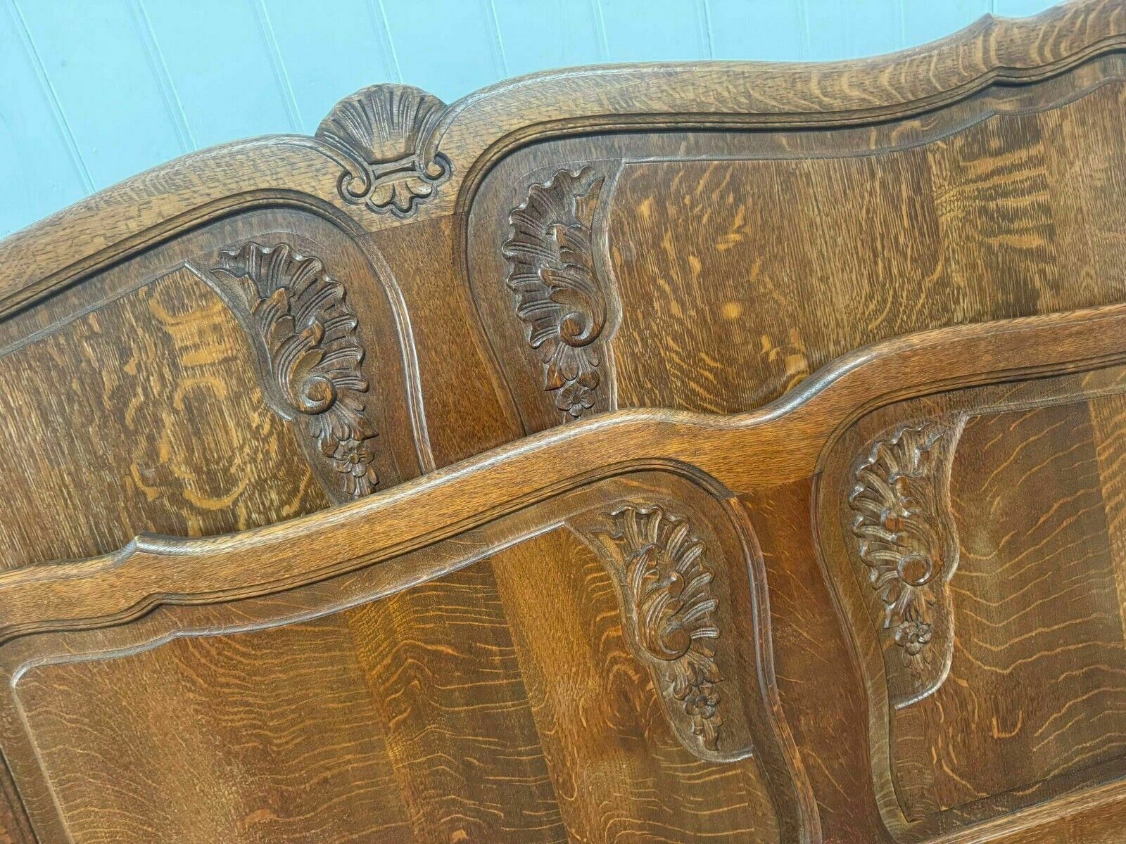 Lovely Vintage French Louis XV Oak Carved Double Bed Custom Painted photo furniture