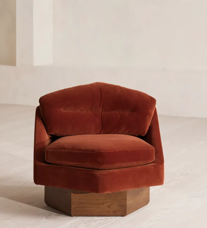 Soho Home Mila Armchair – Rust Velvet With Swivel Base