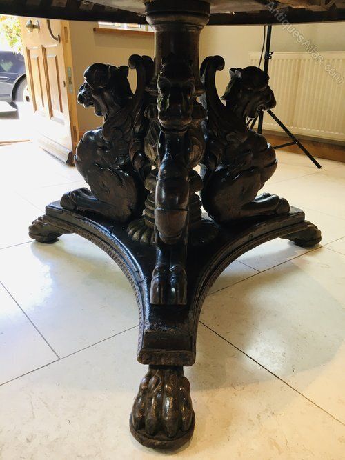 Magnificent "Statement Piece" Antique Italian Walnut Carved Griffin Circular Dining Table C.1840. photo 1750.0