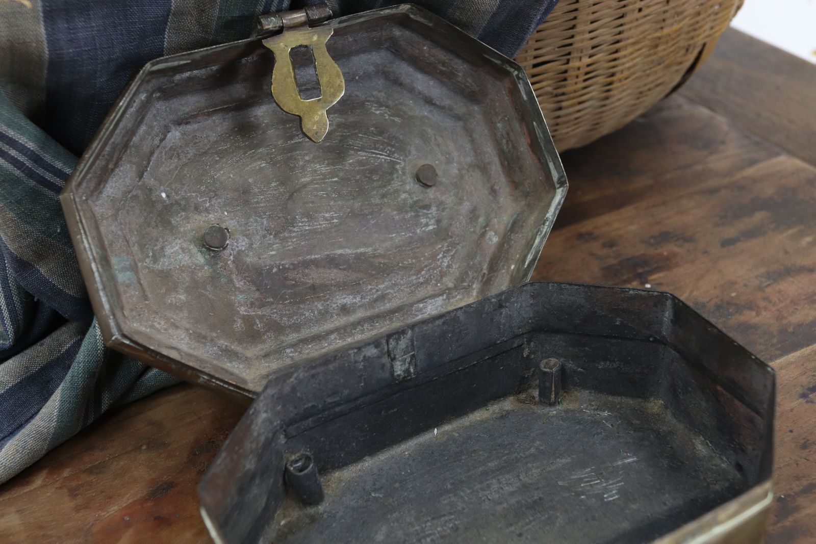 19th Century Indian Brass Betel Nut Box With Carved Inscription photo Home Decor