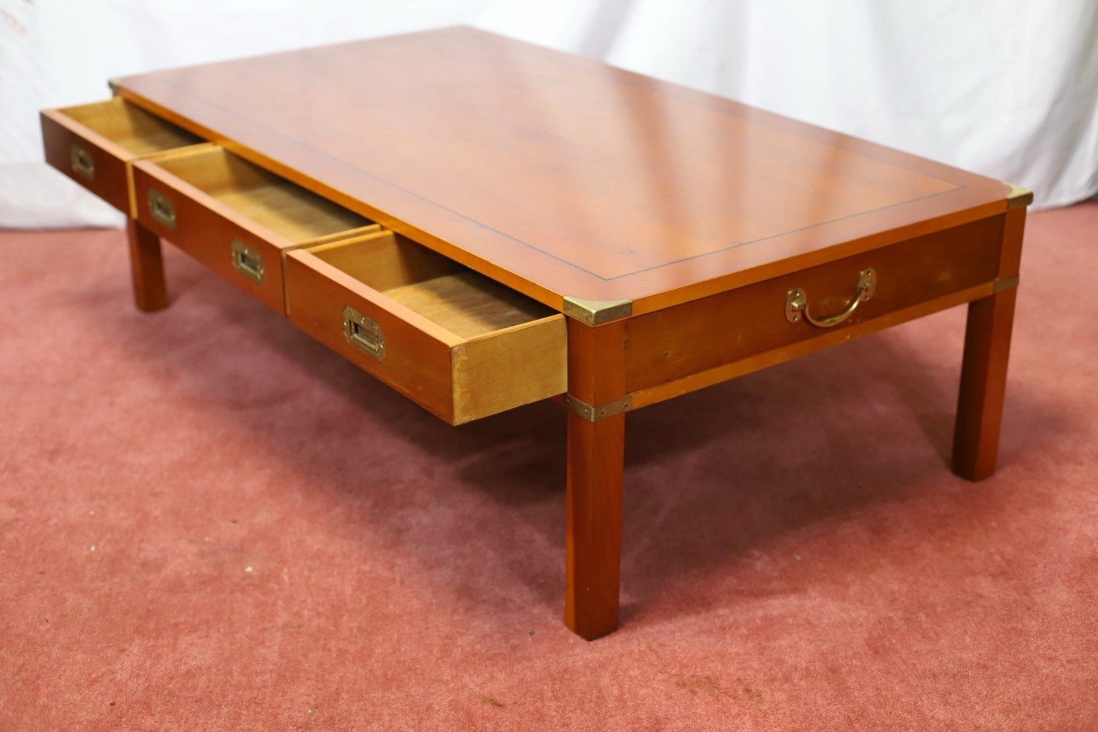 photo for sale Lovely 1960 Yew Wood Military Campaign Style Coffee Table