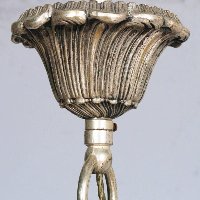 Antique Six Lights Silver Plated Heavy Bronze Chandelier Baroque Louis XIV, 1890 photo for sale