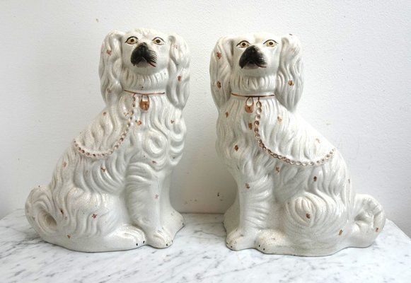 Large Ceramic Staffordshire Mantle Dogs, 1850s, Set Of 2