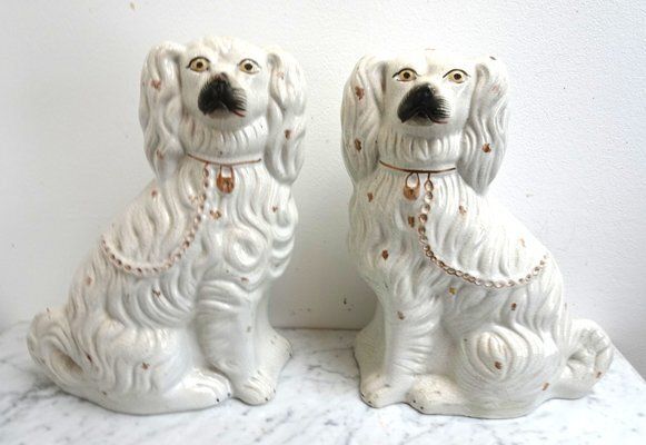 Large Ceramic Staffordshire Mantle Dogs, 1850s, Set Of 2 photo furniture
