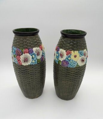 Eichwald Bohemain Art Deco Ceramic Vases, 1920s, Set Of 2 photo Home Decor