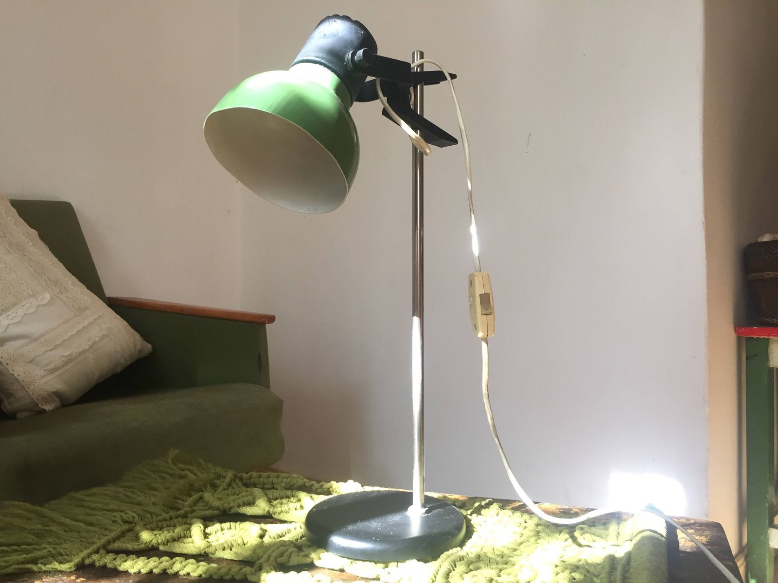 60’s Vintage Green Olive Adjustable Spot Lamp, Spotlight