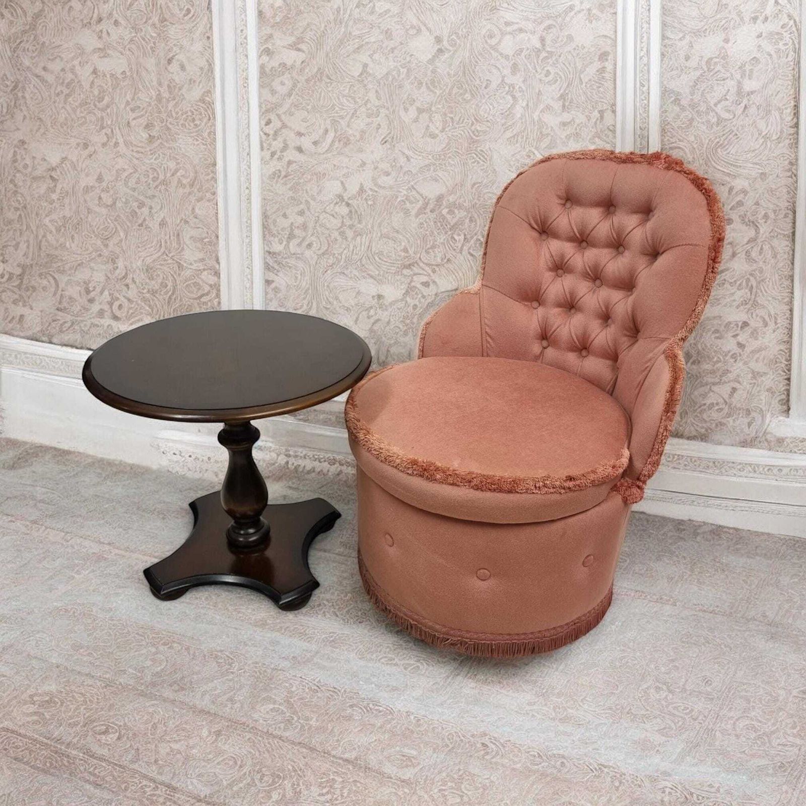 photo furniture Vintage Genuine Sherborne Pouffes / Bedroom Tub Pink Chair Draylon Velvet / C1960