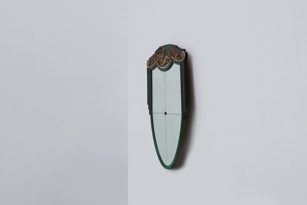 photo furniture Art Deco French Mirror In Green Carved Wood, 1930s