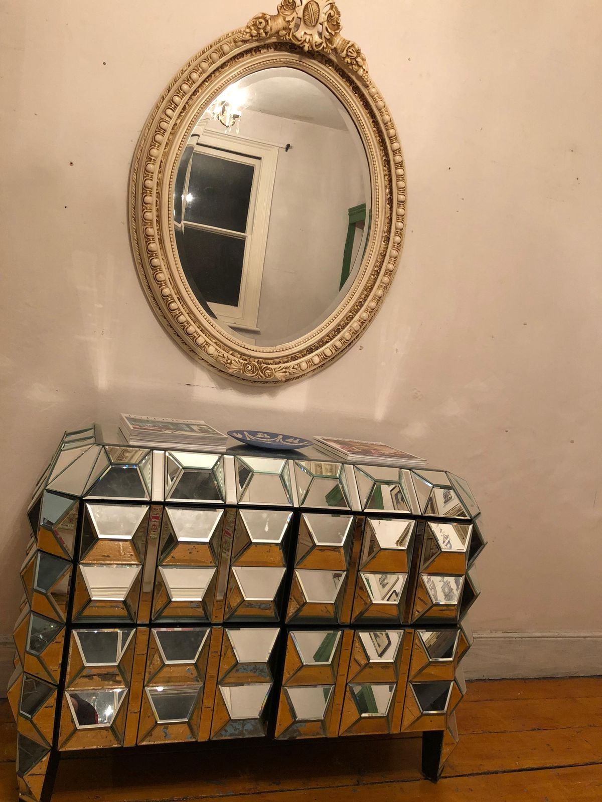 Pyramid Spike Mirrored Cabinet Chest Of Four Drawer Good Condition