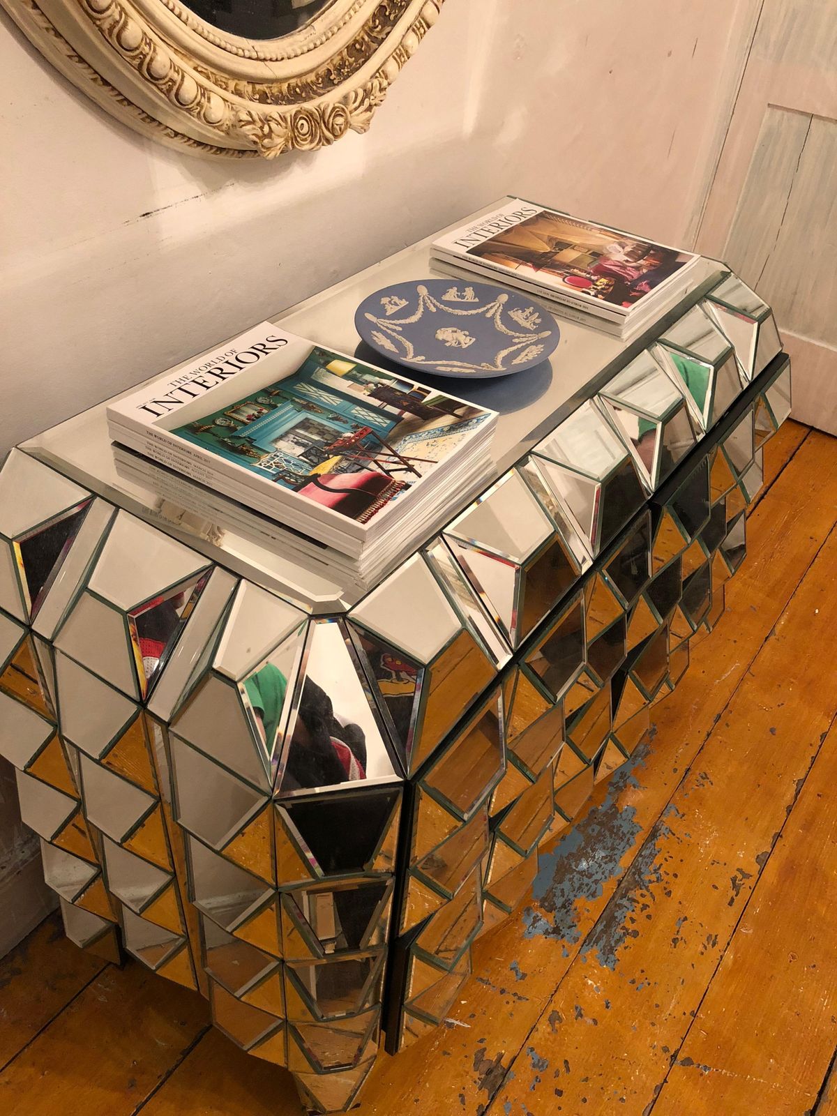 Pyramid Spike Mirrored Cabinet Chest Of Four Drawer Good Condition photo for sale