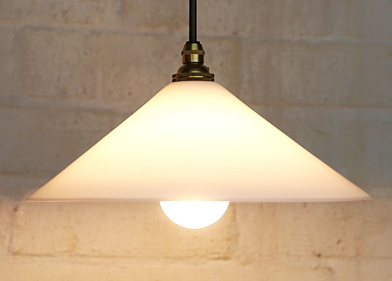 Ceiling Light 1930's White Spun Glass Coolie Lampshade Pendant New Fittings photo furniture