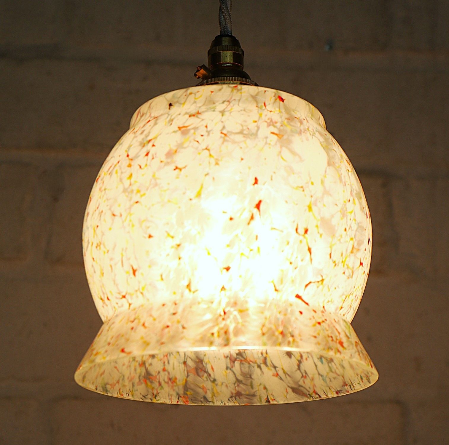 Ceiling Light Unusual Antique Art Deco Pendant Splatter Glass New Fittings photo Lighting