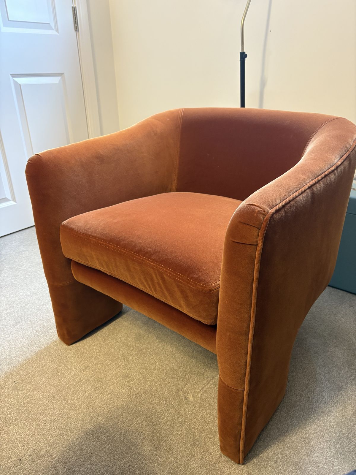 Burnt Orange Velvet Armchair, 21st Century