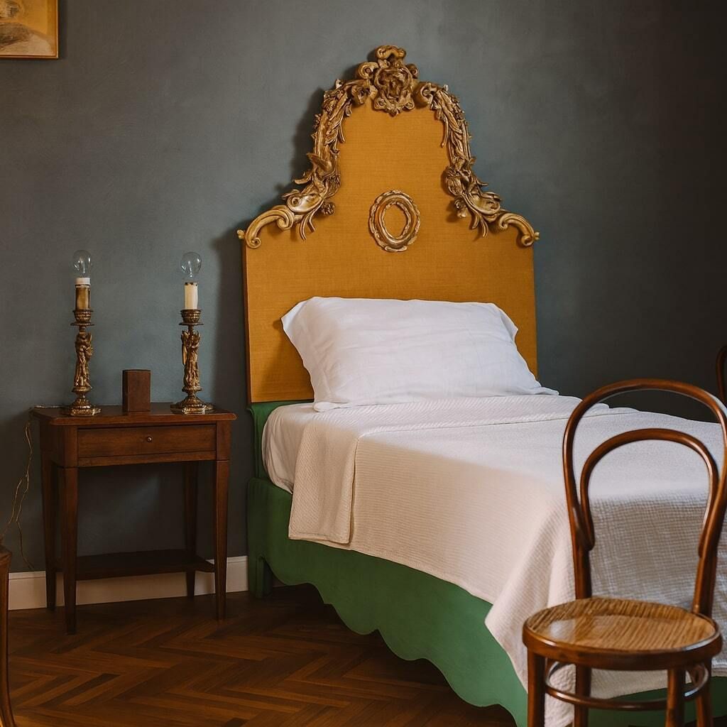 Antique Headboard Wood Fabric Italy XIX Century photo furniture