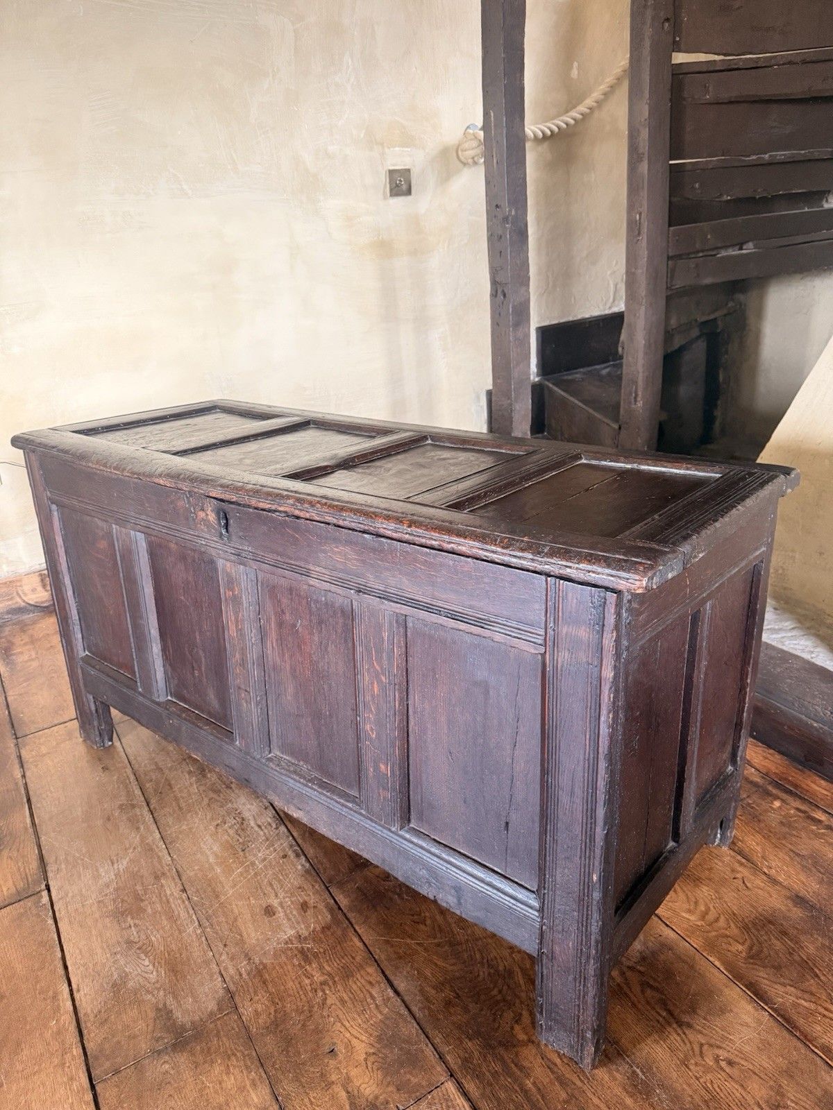 English Substancial Heavy Large Antique Oak Panelled Chest Coffer Circa 1600's photo for sale