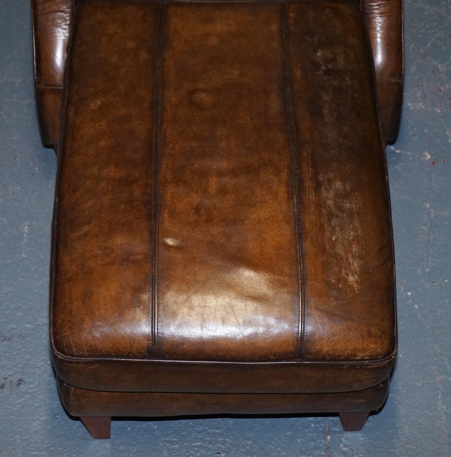 photo for sale Deep Cognac Hand Dyed Leather Chaise Lounge Armchair Seating