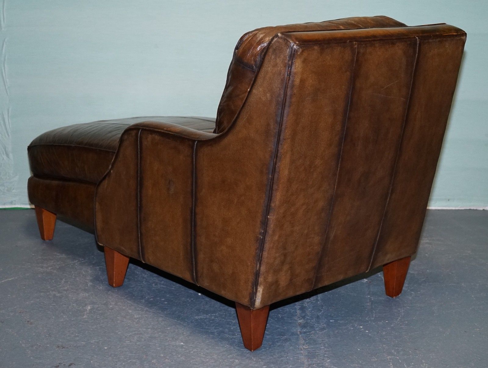 photo buy Deep Cognac Hand Dyed Leather Chaise Lounge Armchair Seating