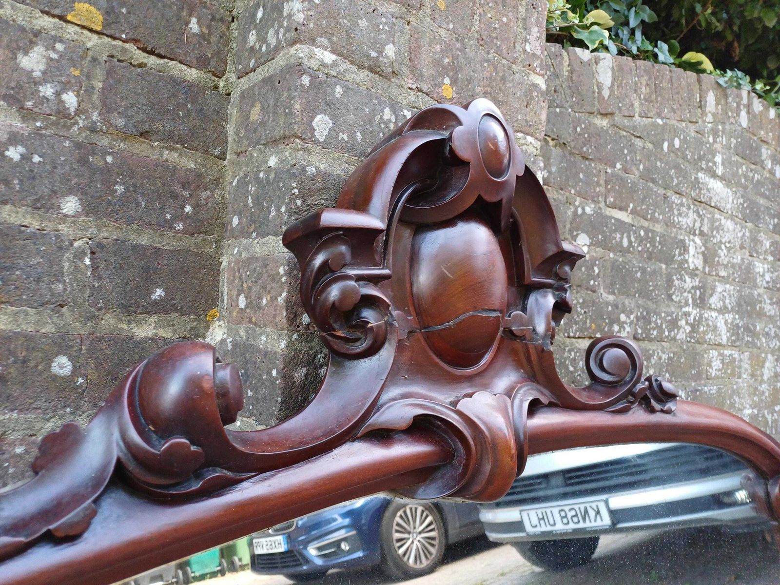 Enormous Antique Victorian Mahogany Overmantel Mirror Ornate Carved Pediment Large Fireplace Or Hallway Mirror photo vintage