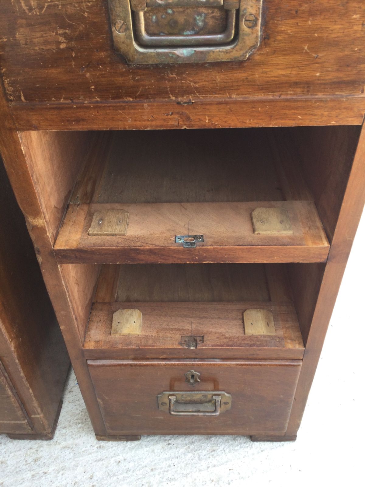 Matching Pair Of Antique Mahogany Filing Drawers With Brass Handle– Perfect For Stylish Home Office, Retail, Or Studio Display." photo for sale