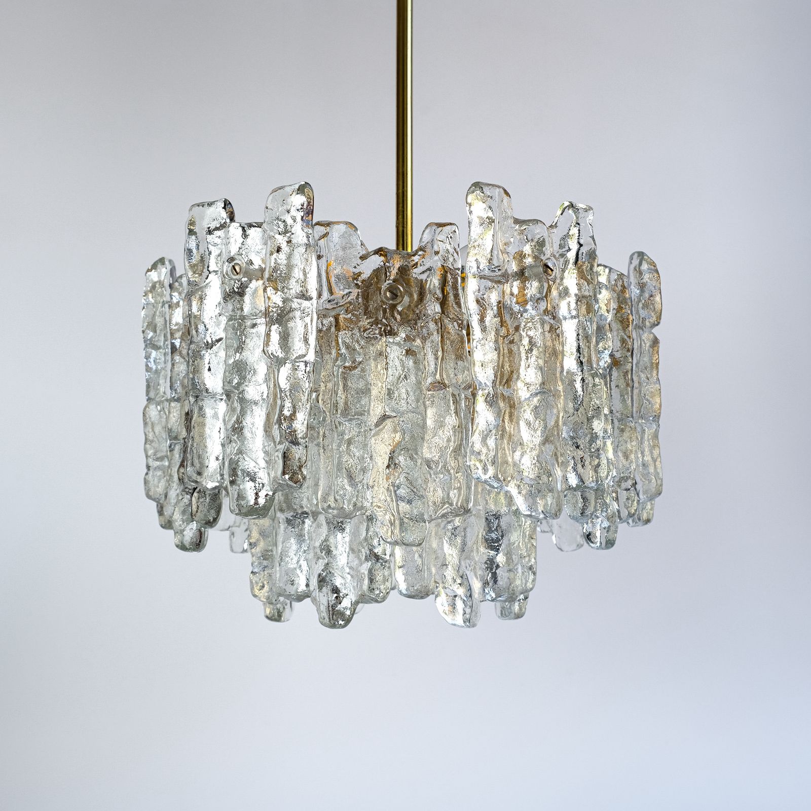 Mid Century Ice Glass & Brass Chandelier By J.T. Kalmar, Austria C.1970s photo 1660.0