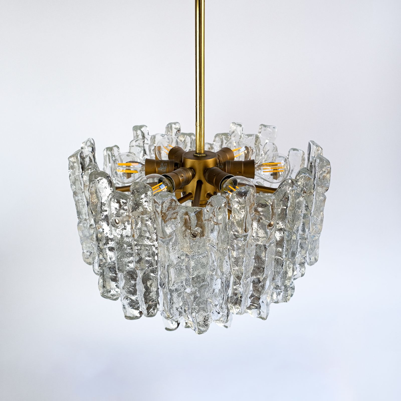 Mid Century Ice Glass & Brass Chandelier By J.T. Kalmar, Austria C.1970s photo buy
