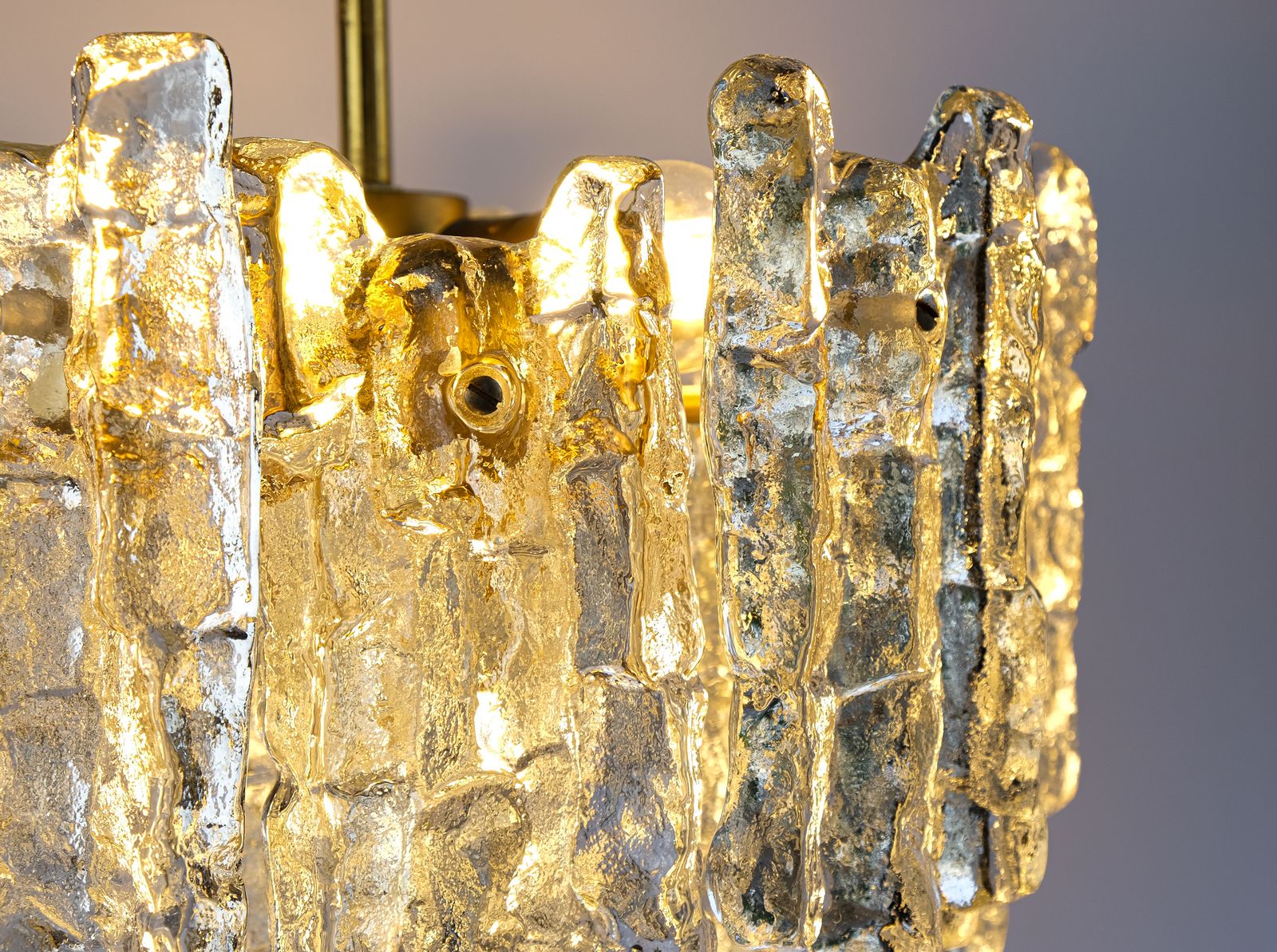 Lighting Mid Century Ice Glass & Brass Chandelier By J.T. Kalmar, Austria C.1970s photo