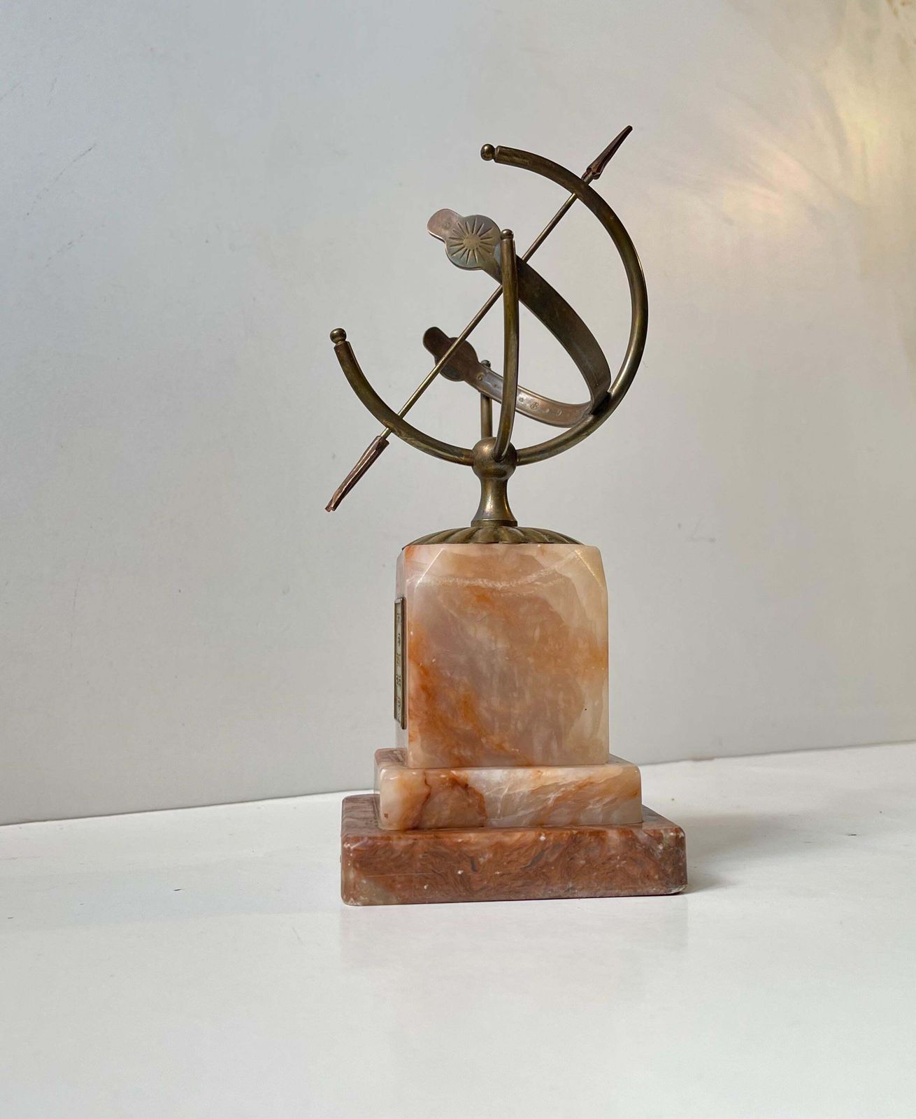 Danish Art Deco Desk Armillary   Sundial In Brass & Onyx Marble, 1940s photo furniture