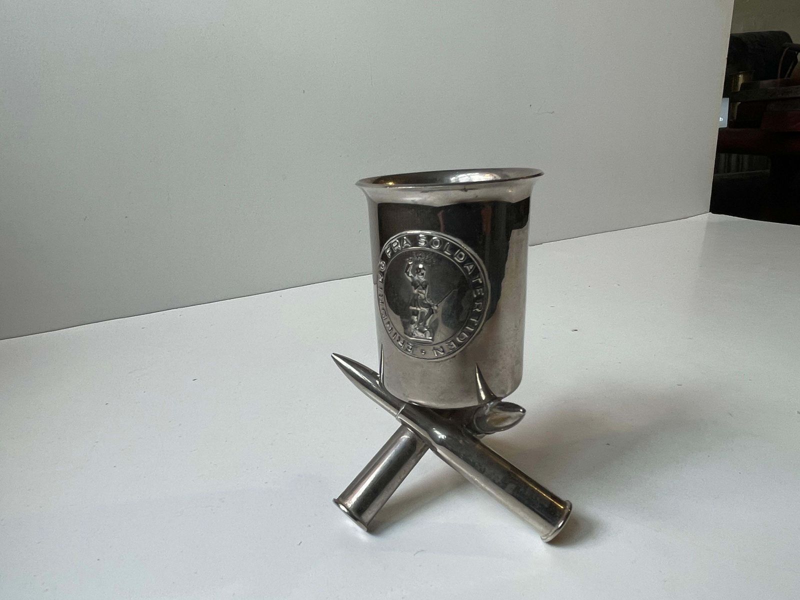Ww1 Trench Art Cigarette Holder In Silver Plated Brass, 1910s photo for sale