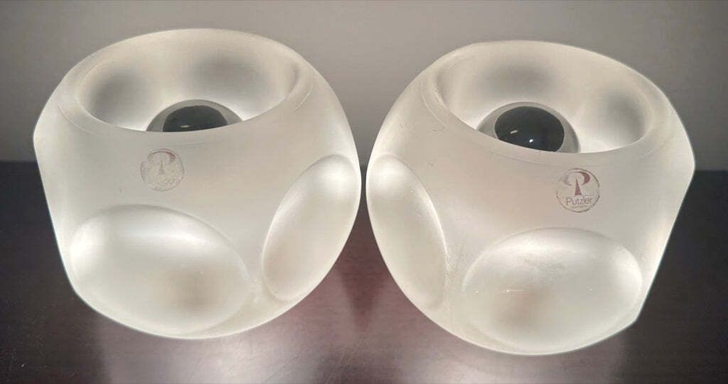 Pair Of 1970s German Peill & Putzler Frosted Circular Concave Glass Table Lamps photo 525.0